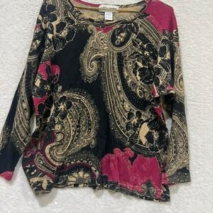 black and red paisley print floral indie long sleeve Cathy Daniels size L